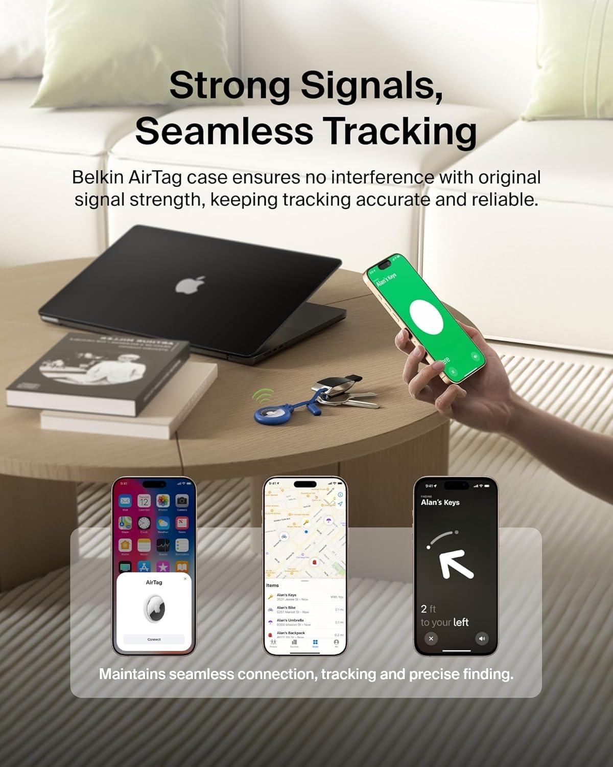 imageBelkin Apple AirTag Secure Holder with Key Ring Durable Scratch Resistant Case With Open Face amp Raised Edges Protective AirTag Keychain Accessory For Keys Pets Luggage Backpacks BlueBlue