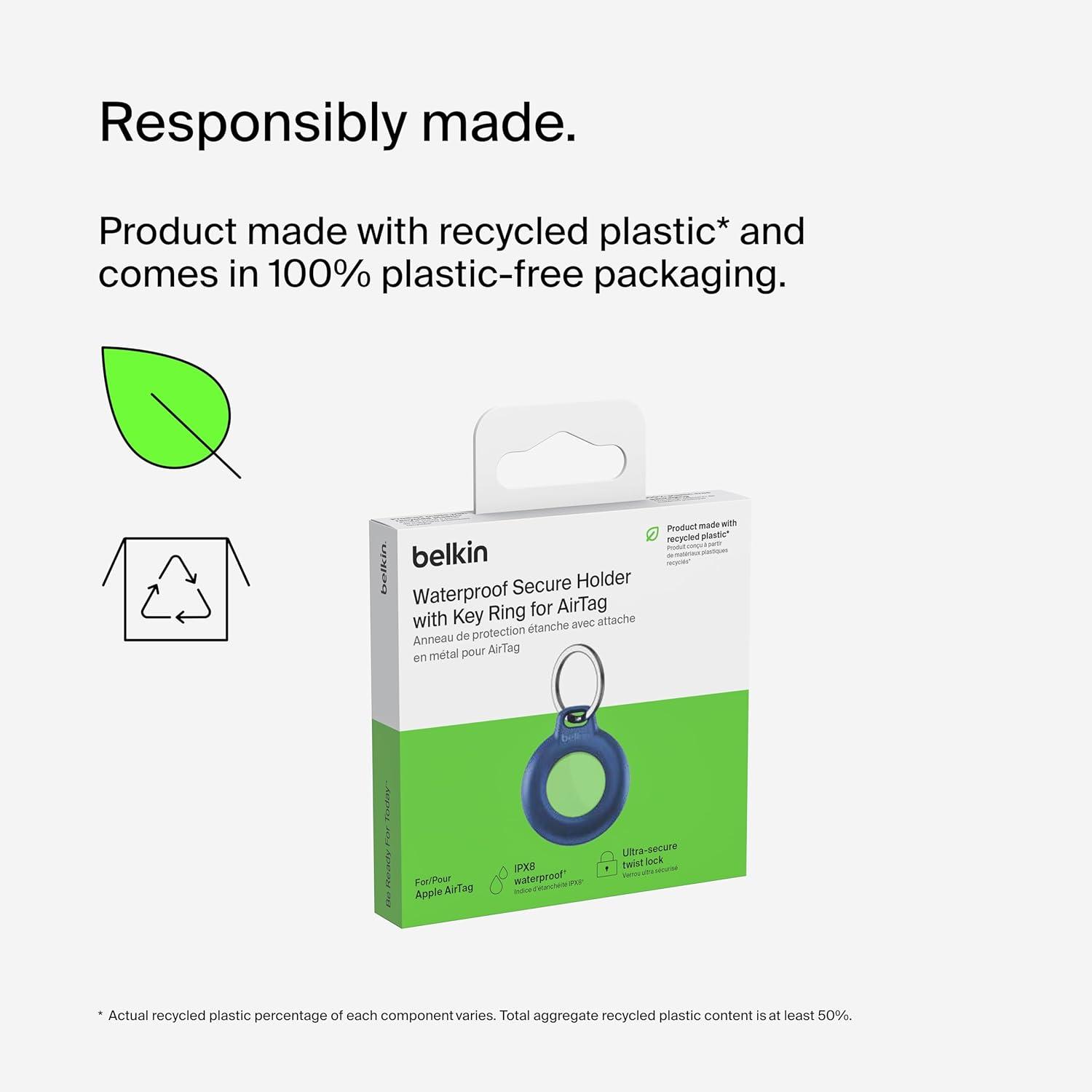 imageBelkin Apple AirTag Secure Holder with Key Ring Durable Scratch Resistant Case With Open Face amp Raised Edges Protective AirTag Keychain Accessory For Keys Pets Luggage Backpacks BlueBlue