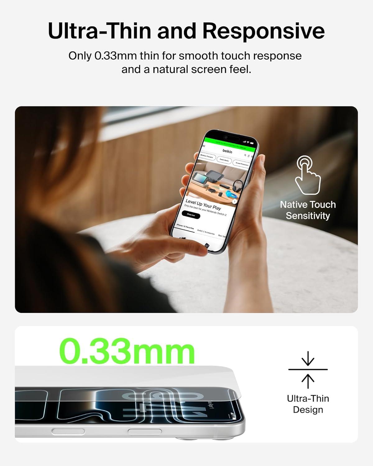 imageBelkin ScreenForce UltraGlass 2 Screen Protector for iPhone 17 Pro Max 25X Stronger Glass ScratchResistant amp Impact Protection Easy Align Tray for BubbleFree Application Made with Recycled GlassiPhone 17 Pro