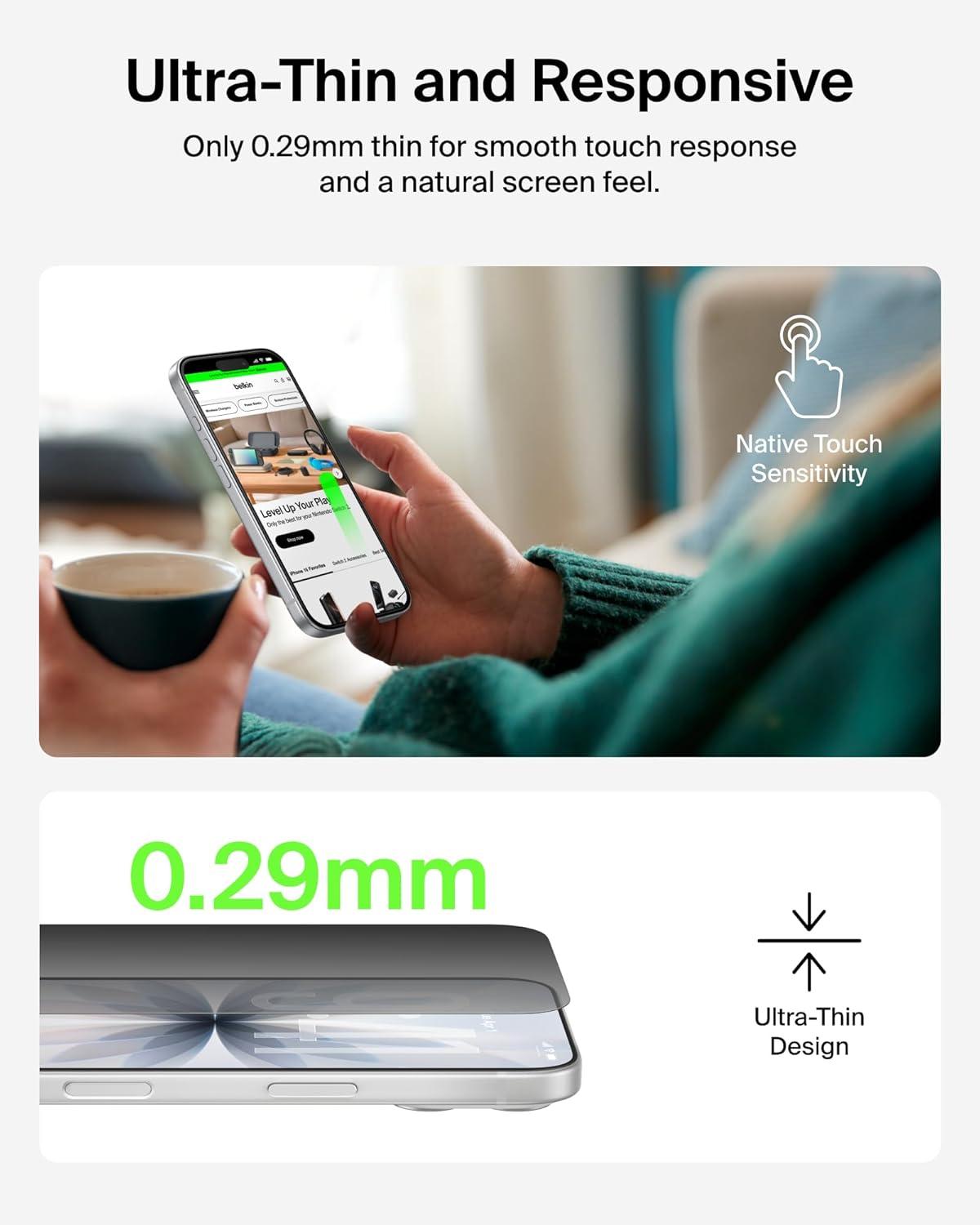 imageBelkin ScreenForce UltraGlass 2 Screen Protector for iPhone 17 Pro Max 25X Stronger Glass ScratchResistant amp Impact Protection Easy Align Tray for BubbleFree Application Made with Recycled GlassiPhone 17