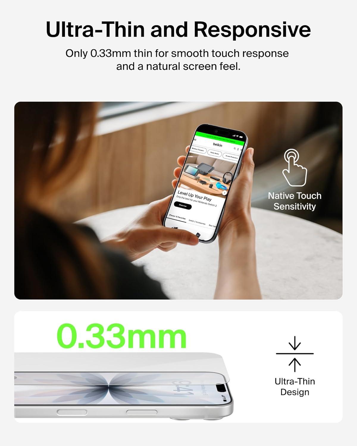 imageBelkin ScreenForce UltraGlass 2 Screen Protector for iPhone 17 Pro Max 25X Stronger Glass ScratchResistant amp Impact Protection Easy Align Tray for BubbleFree Application Made with Recycled GlassiPhone 17