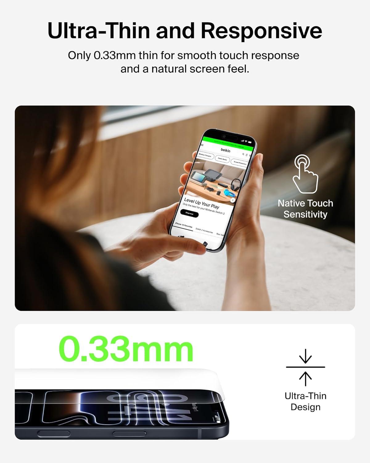 imageBelkin ScreenForce UltraGlass 2 Screen Protector for iPhone 17 Pro Max 25X Stronger Glass ScratchResistant amp Impact Protection Easy Align Tray for BubbleFree Application Made with Recycled GlassiPhone 17 Pro Max