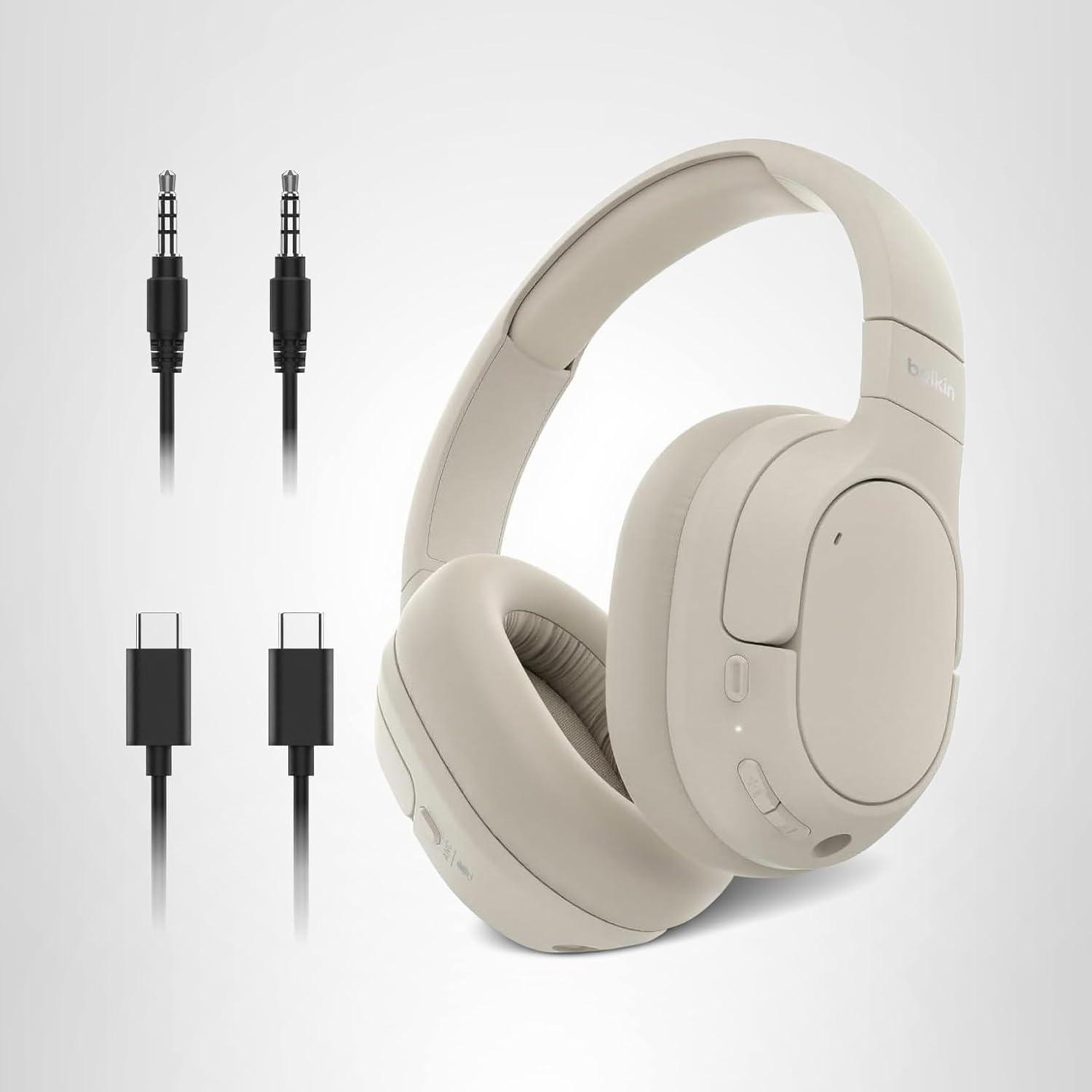 imageBelkin SoundForm Isolate Bluetooth OverEar Headphones Hybrid Active Noise Cancelling Headphones Wireless w 60H Playtime Fast Charging amp CloudCushion Ear Cups for Travel Home or Office BlackSand