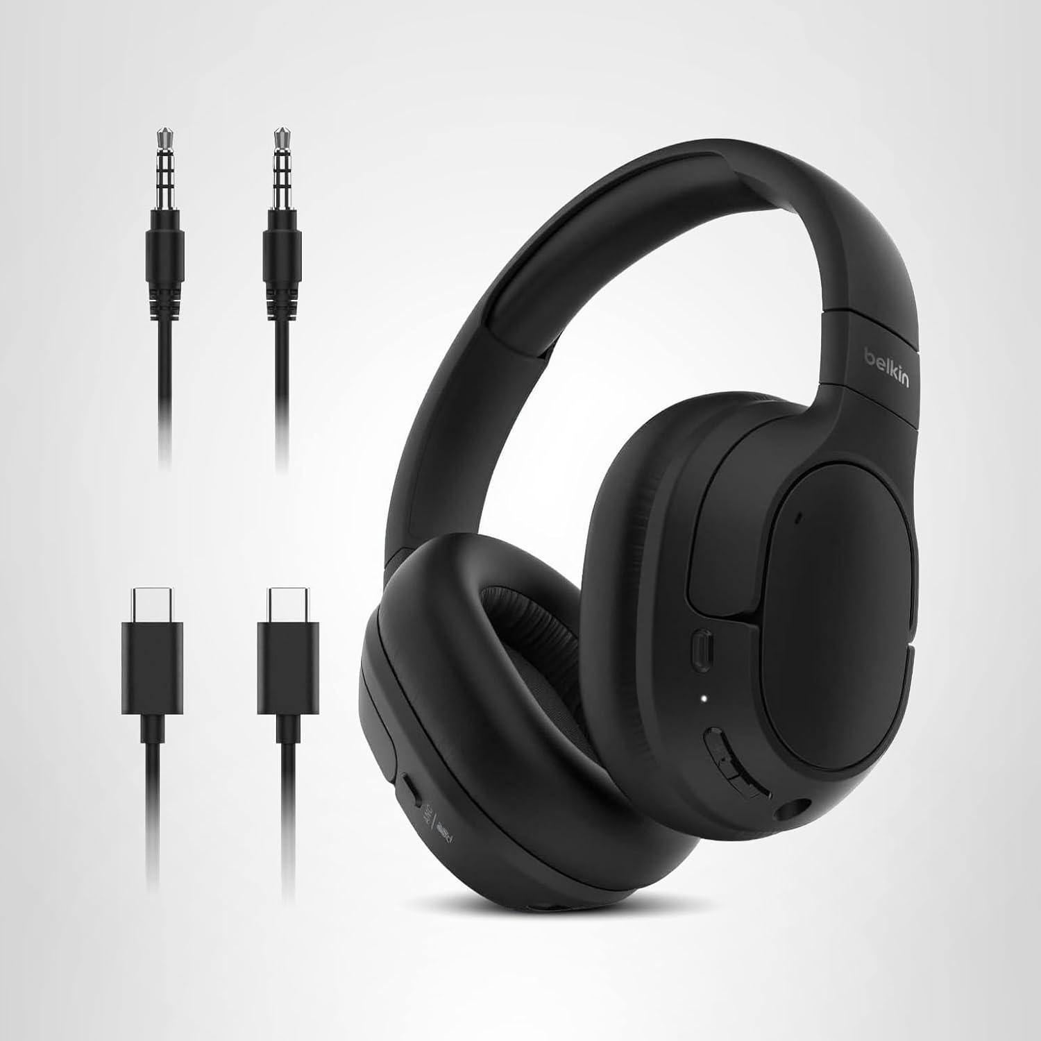 imageBelkin SoundForm Isolate Bluetooth OverEar Headphones Hybrid Active Noise Cancelling Headphones Wireless w 60H Playtime Fast Charging amp CloudCushion Ear Cups for Travel Home or Office BlackBlack