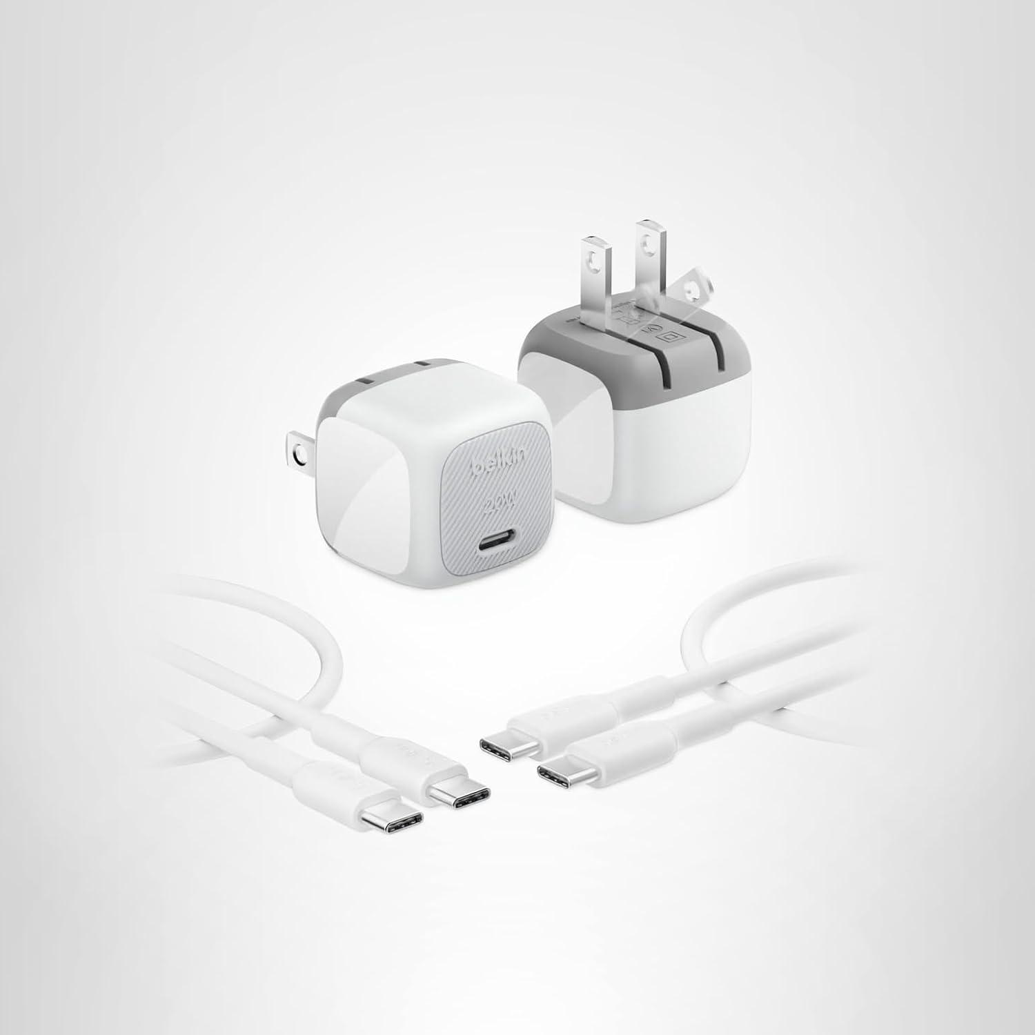 imageBelkin USB C Charger Block 20W 2 Pack USB C Cable Included Fast Charging Block Type C Wall Charger Apple iPhone 17 Air Pro Samsung Galaxy S25 Google Pixel 10 iPad AirPods etc WhiteNew Gen