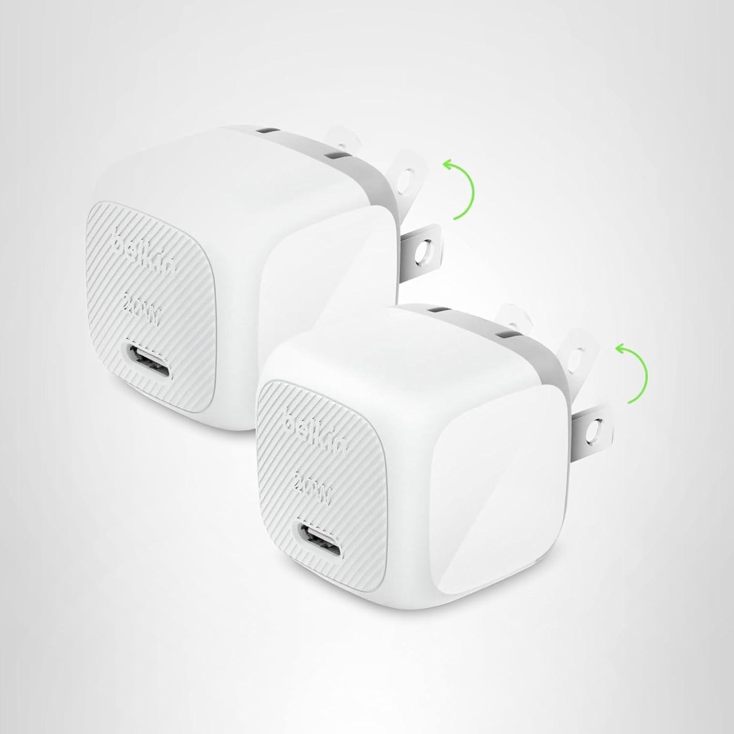 imageBelkin USB C Charger Block 20W 2 Pack USB C Cable Included Fast Charging Block Type C Wall Charger Apple iPhone 17 Air Pro Samsung Galaxy S25 Google Pixel 10 iPad AirPods etc WhiteNew Gen