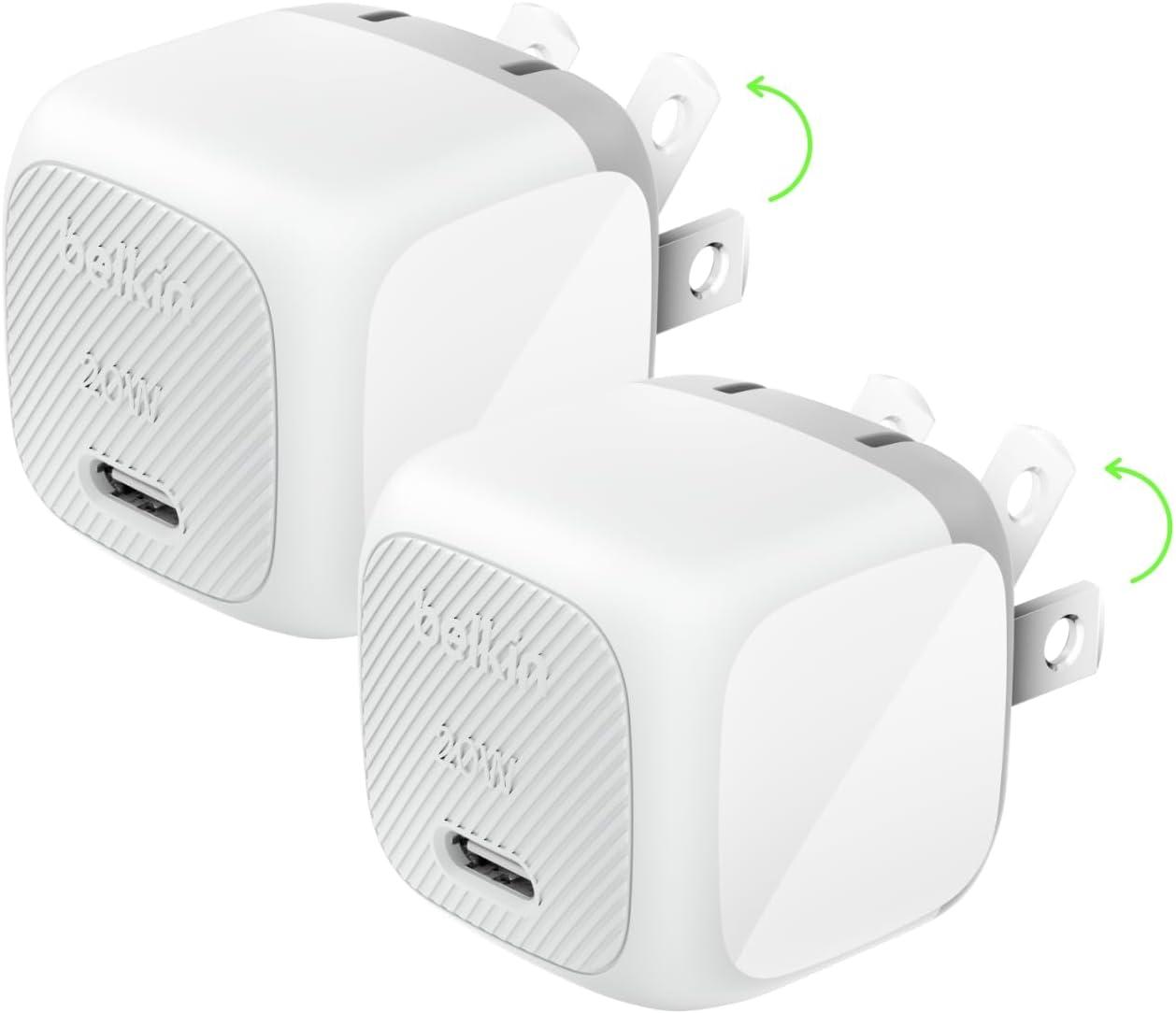 imageBelkin USB C Charger Block 20W 2 Pack USB C Cable Included Fast Charging Block Type C Wall Charger Apple iPhone 17 Air Pro Samsung Galaxy S25 Google Pixel 10 iPad AirPods etc WhiteNew Gen