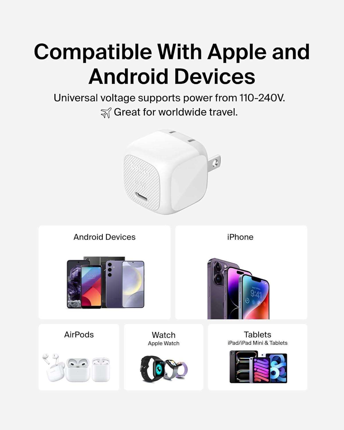 imageBelkin USB C Charger Block 20W 2 Pack USB C Cable Included Fast Charging Block Type C Wall Charger Apple iPhone 17 Air Pro Samsung Galaxy S25 Google Pixel 10 iPad AirPods etc WhiteNew Gen