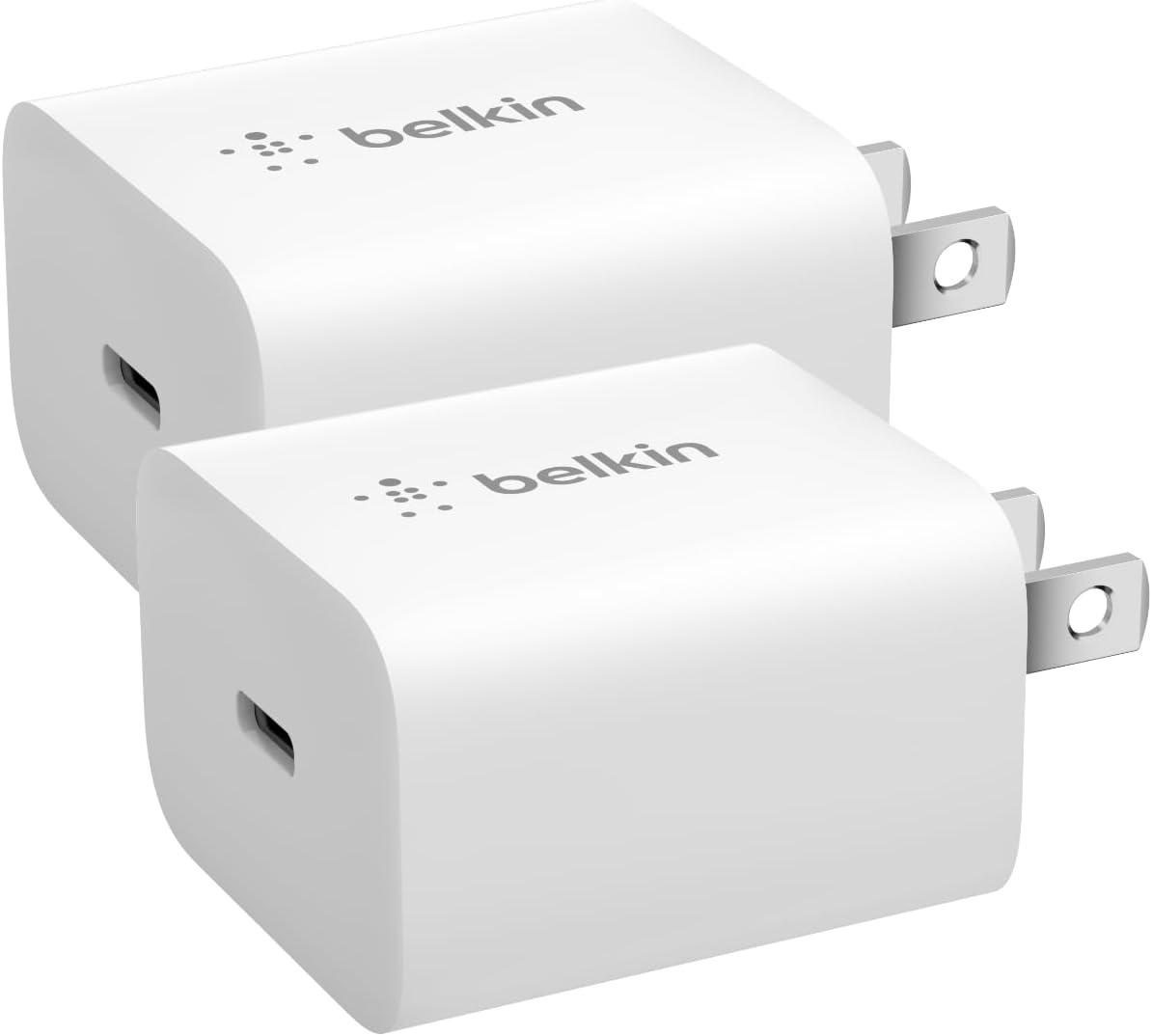 imageBelkin USB C Charger Block 20W 2 Pack USB C Cable Included Fast Charging Block Type C Wall Charger Apple iPhone 17 Air Pro Samsung Galaxy S25 Google Pixel 10 iPad AirPods etc WhiteOld Gen