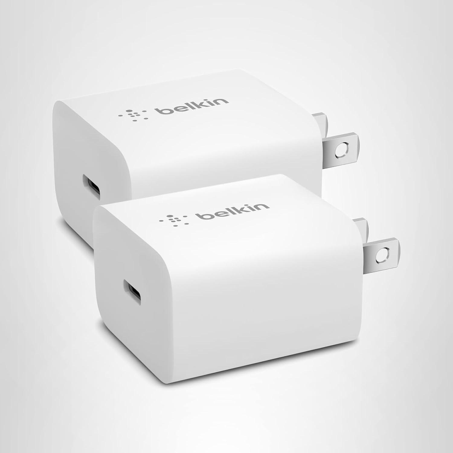 imageBelkin USB C Charger Block 20W 2 Pack USB C Cable Included Fast Charging Block Type C Wall Charger Apple iPhone 17 Air Pro Samsung Galaxy S25 Google Pixel 10 iPad AirPods etc WhiteOld Gen