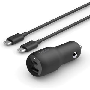 Belkin 36-Watt Dual-USB Car Charger – Power Delivery 2 18W USB-C Ports with PPS Charging Apple iPhone 14, 14 Pro, 14 Pro Max, iPhone 13, 13 Pro, 13 Pro Max Samsung Galaxy, AirPods – USB-C Charger(Dual USB-A & C 37W + USB-C Cable)