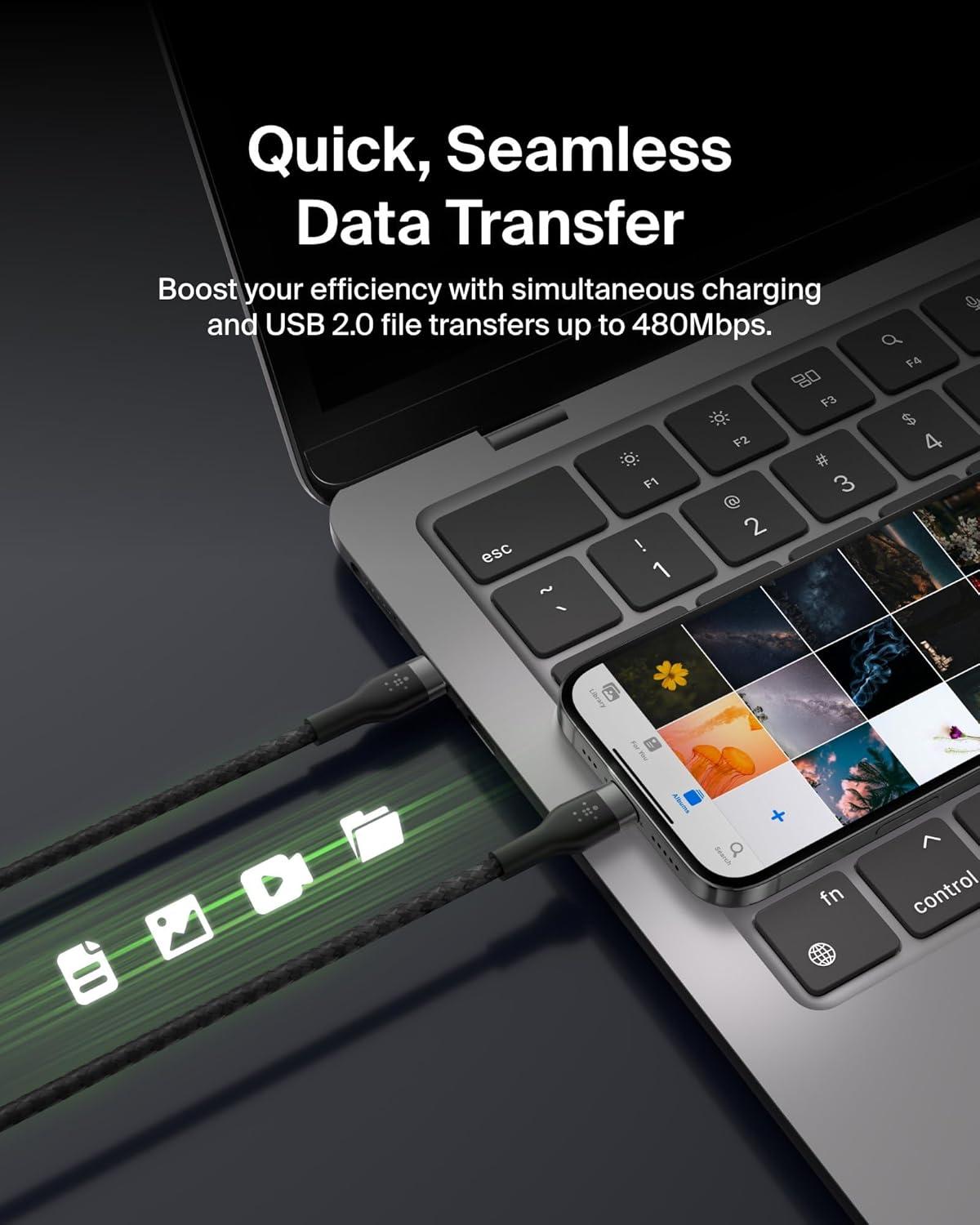 imageBelkin BoostCharge Pro Flex Braided USBC to USBC Charger Cable 2M66FT USBIF Fast Charging Cable for iPhone 16 Series MacBook Pro iPad Pro Galaxy S25 S24 Nintendo Switch 2 amp More WhiteBlack