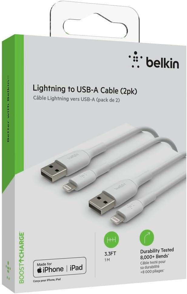 imageBelkin Lightning Cable Boost Charge Lightning to USB Cable for iPhone iPad AirPods MFiCertified iPhone Charging Cable 3ft1m White CAA001bt1MWHWhite