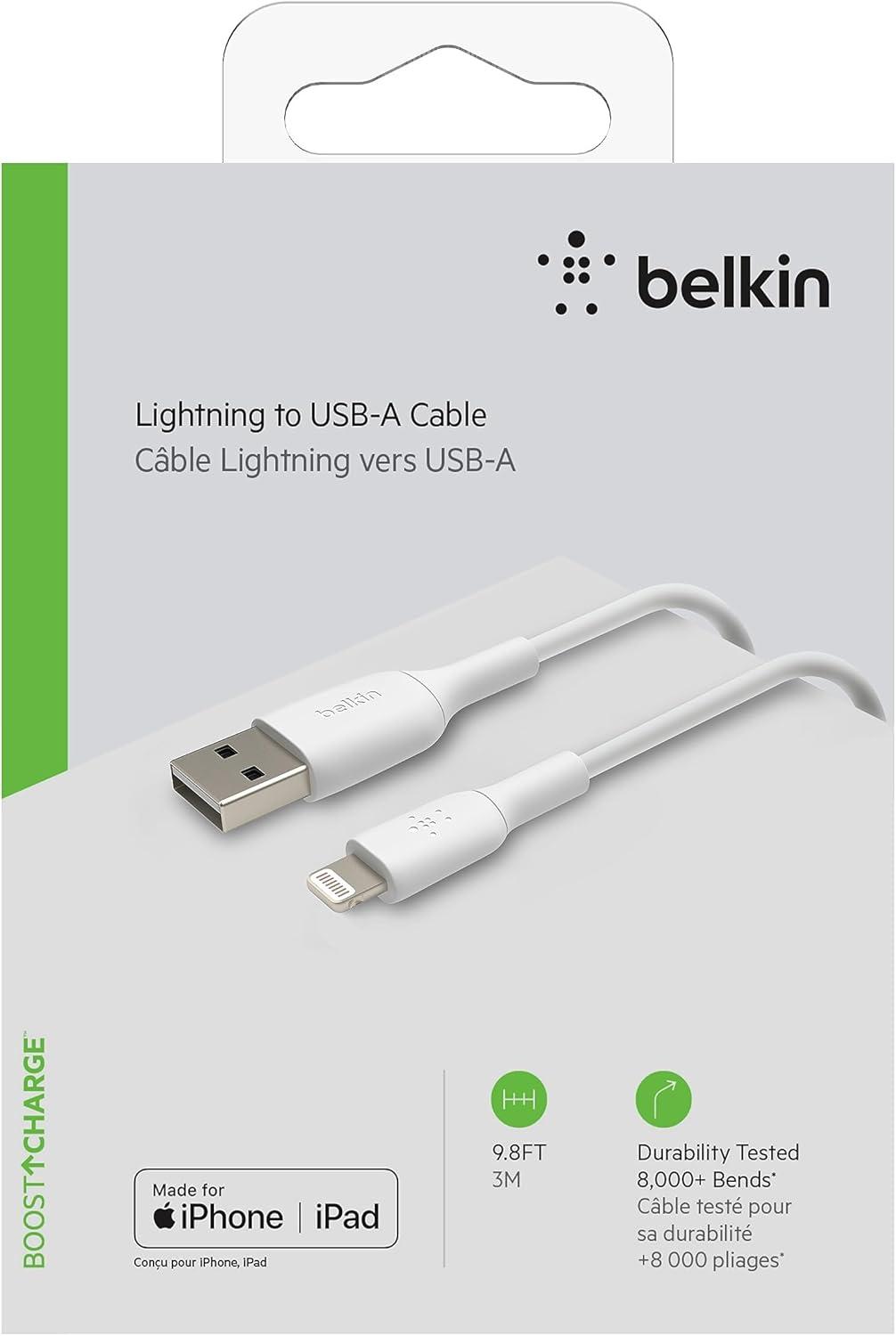 imageBelkin Lightning Cable Boost Charge Lightning to USB Cable for iPhone iPad AirPods MFiCertified iPhone Charging Cable 3ft1m White CAA001bt1MWHWhite