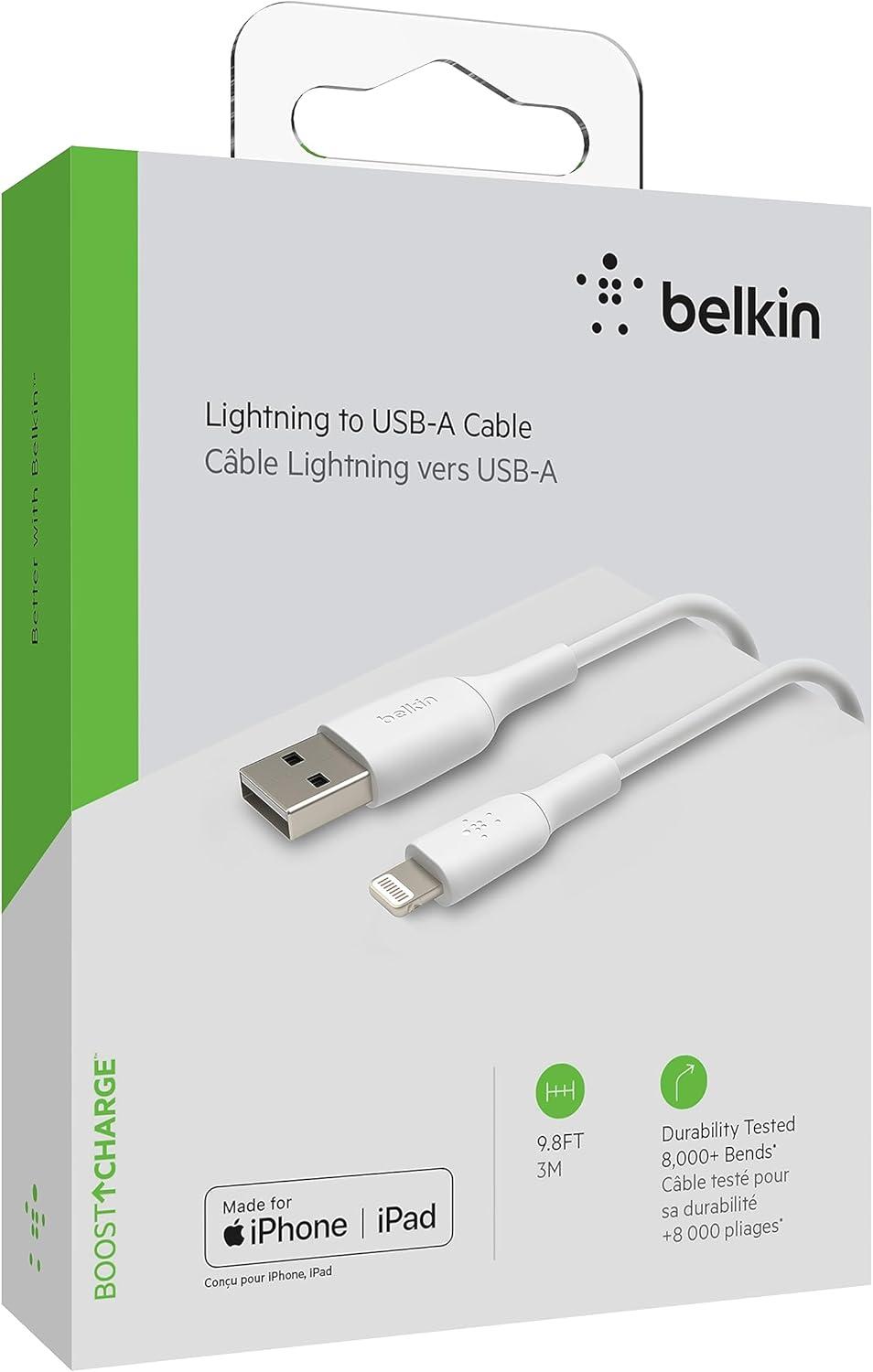 imageBelkin Lightning Cable Boost Charge Lightning to USB Cable for iPhone iPad AirPods MFiCertified iPhone Charging Cable 3ft1m White CAA001bt1MWHWhite