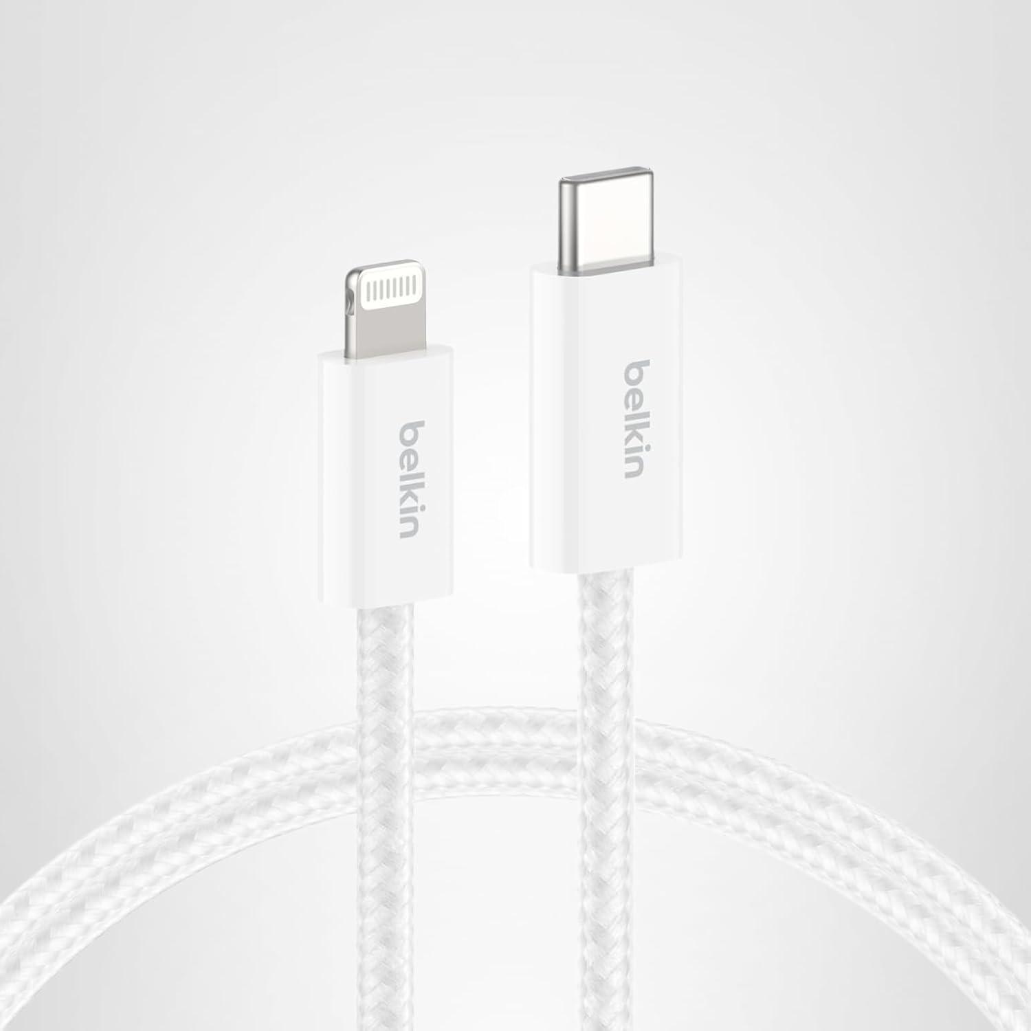 imageBelkin USB C Cable wLightning Connector 66ft Soft Flexible FastCharging Cable Lightning Charger Cord for iPhone 14 amp Earlier Series iPad 9th Gen Airpods amp More BlackWhite