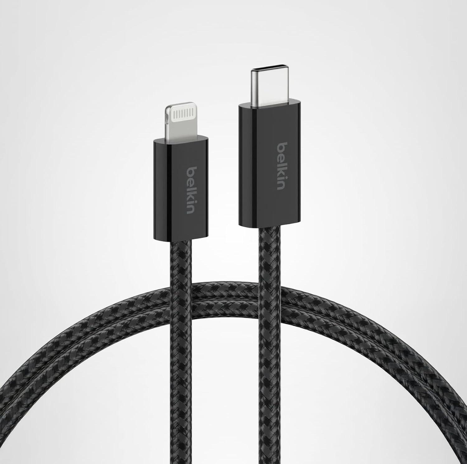 imageBelkin USB C Cable wLightning Connector 66ft Soft Flexible FastCharging Cable Lightning Charger Cord for iPhone 14 amp Earlier Series iPad 9th Gen Airpods amp More BlackBlack