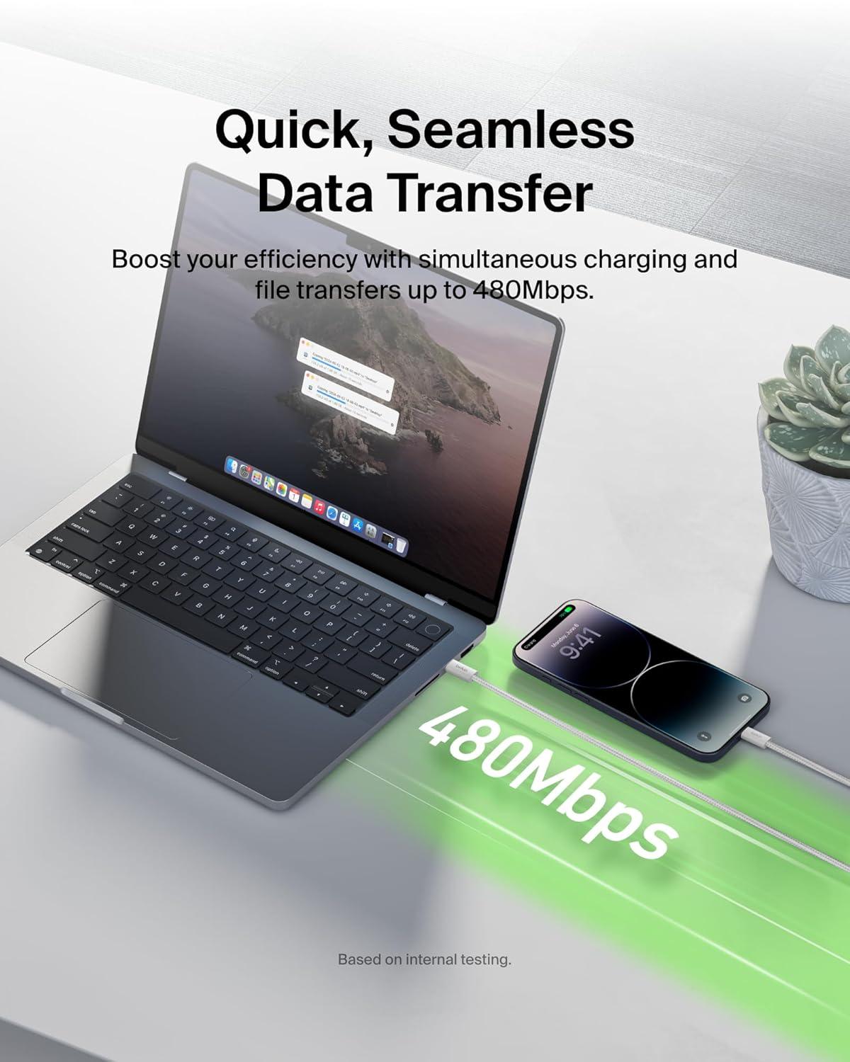 imageBelkin USB C Cable wLightning Connector 66ft Soft Flexible FastCharging Cable Lightning Charger Cord for iPhone 14 amp Earlier Series iPad 9th Gen Airpods amp More BlackWhite