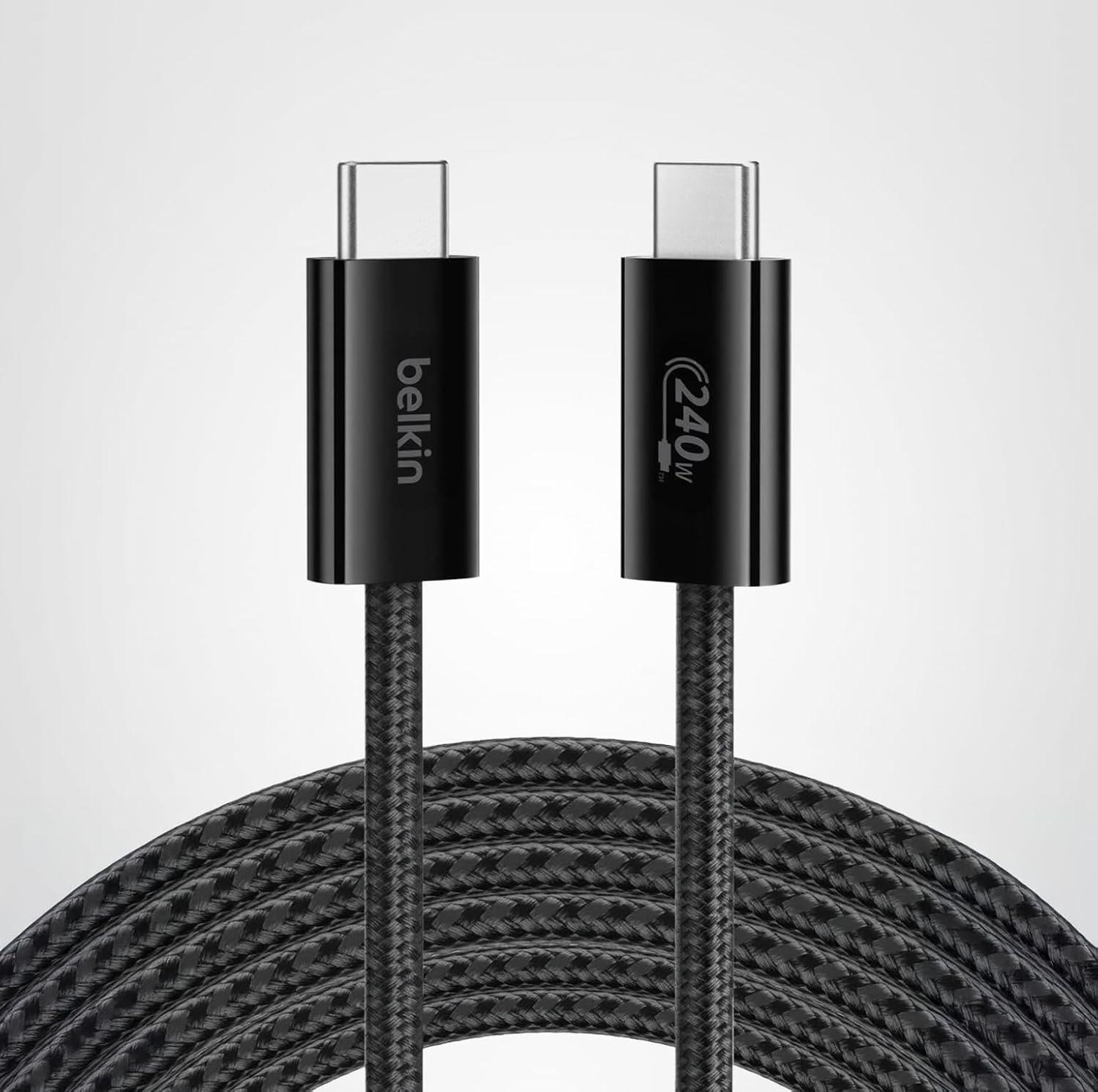 imageBelkin USB C to USB C Cable 2Pack 66ft 240W Type C Charger iPhone Charger Cord Soft Braided Flexible for iPhone 17 Galaxy S25 Pixel 10 MacBook Chromebook iPad Pro Switch WhiteBlack