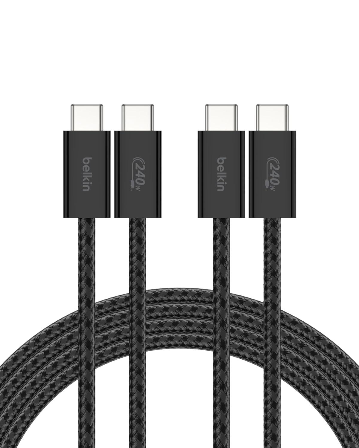 imageBelkin USB C to USB C Cable 2Pack 66ft 240W Type C Charger iPhone Charger Cord Soft Braided Flexible for iPhone 17 Galaxy S25 Pixel 10 MacBook Chromebook iPad Pro Switch WhiteBlack