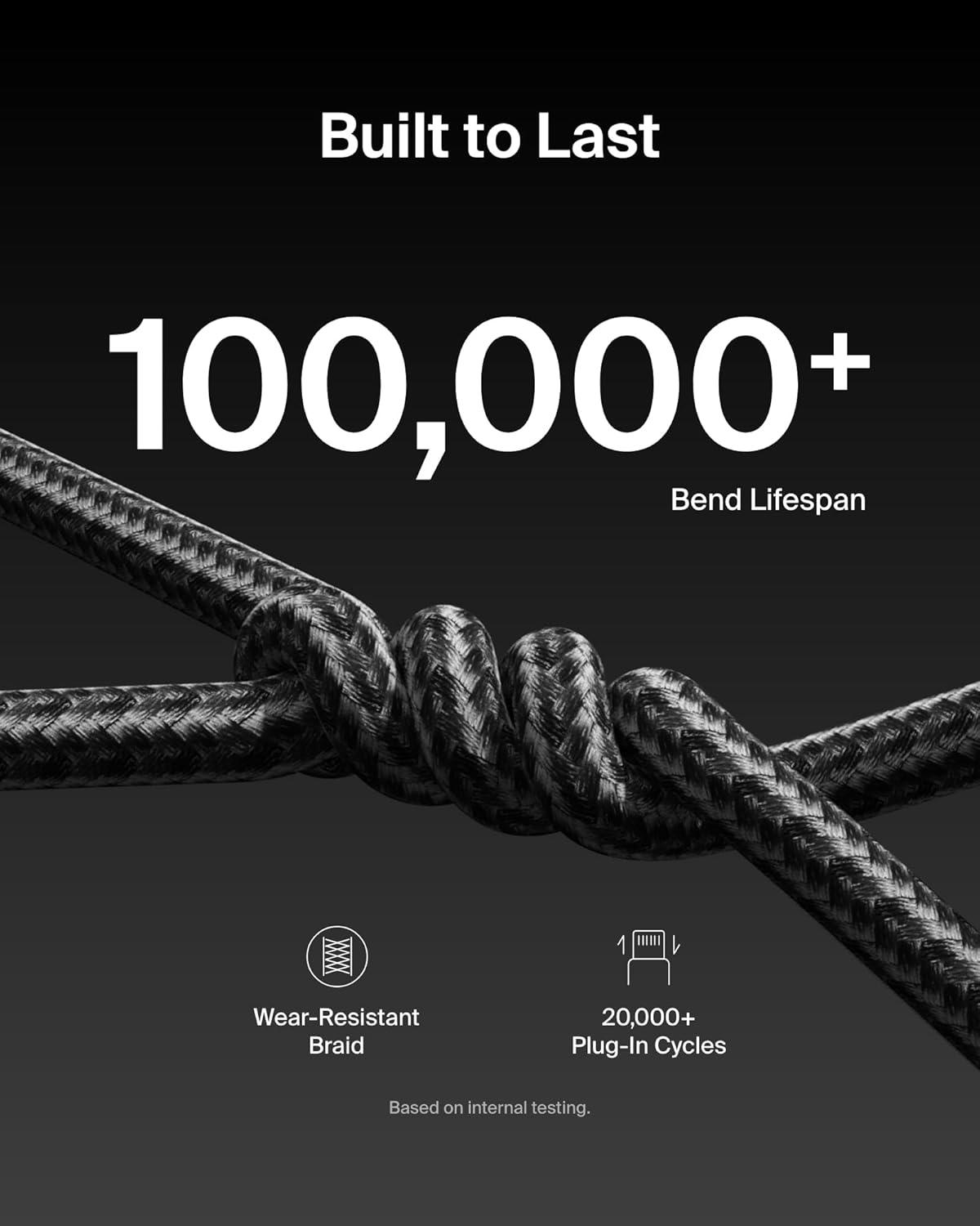 imageBelkin USB C to USB C Cable 2Pack 66ft 240W Type C Charger iPhone Charger Cord Soft Braided Flexible for iPhone 17 Galaxy S25 Pixel 10 MacBook Chromebook iPad Pro Switch WhiteBlack