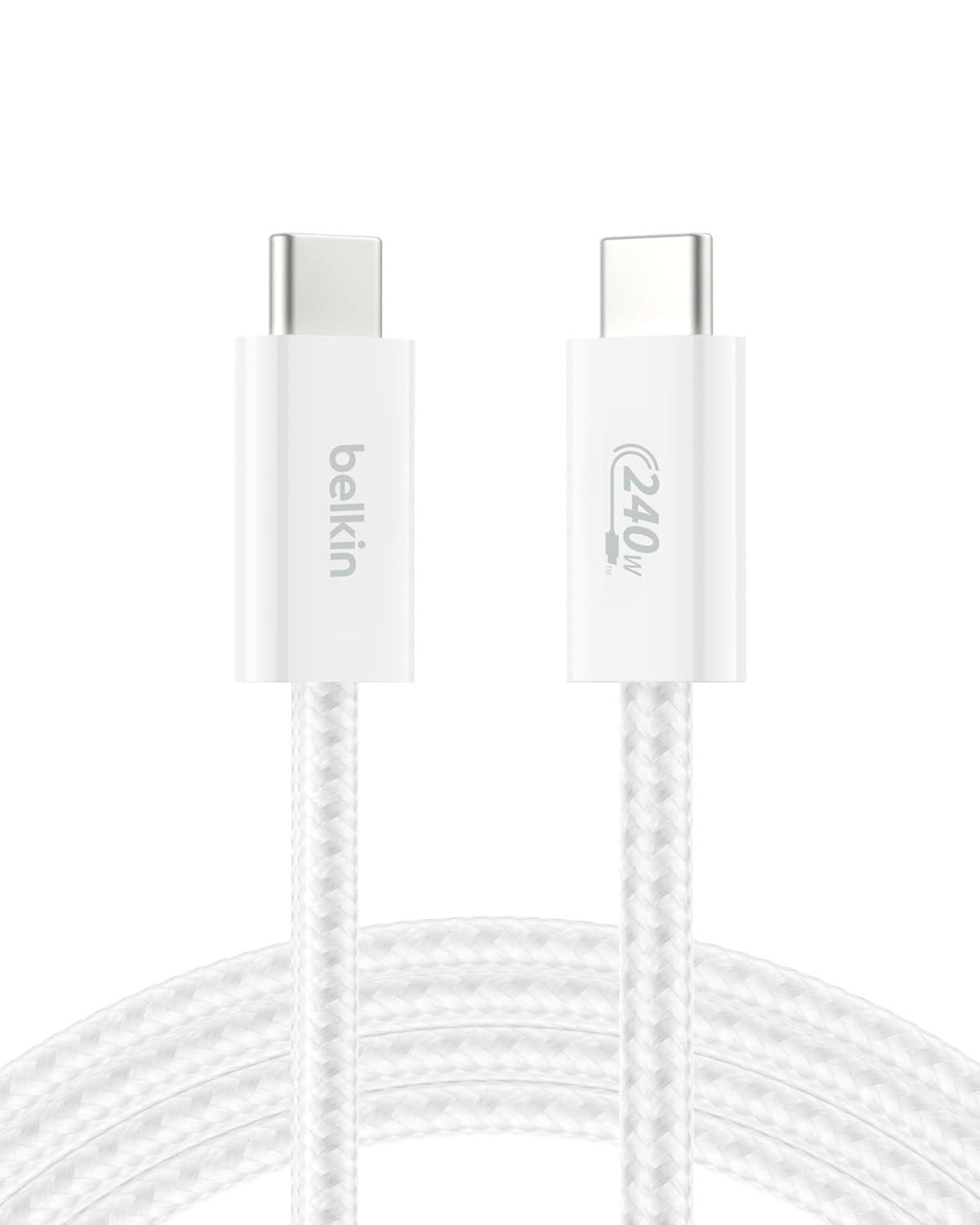 imageBelkin USB C to USB C Cable 2Pack 66ft 240W Type C Charger iPhone Charger Cord Soft Braided Flexible for iPhone 17 Galaxy S25 Pixel 10 MacBook Chromebook iPad Pro Switch WhiteWhite
