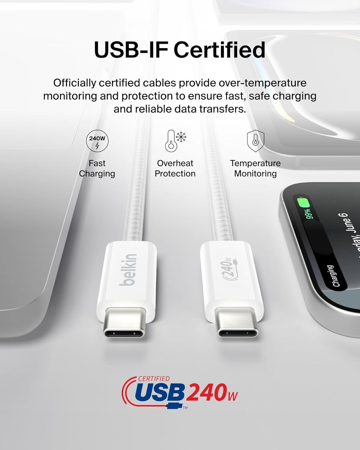imageBelkin USB C to USB C Cable 2Pack 66ft 240W Type C Charger iPhone Charger Cord Soft Braided Flexible for iPhone 17 Galaxy S25 Pixel 10 MacBook Chromebook iPad Pro Switch WhiteWhite