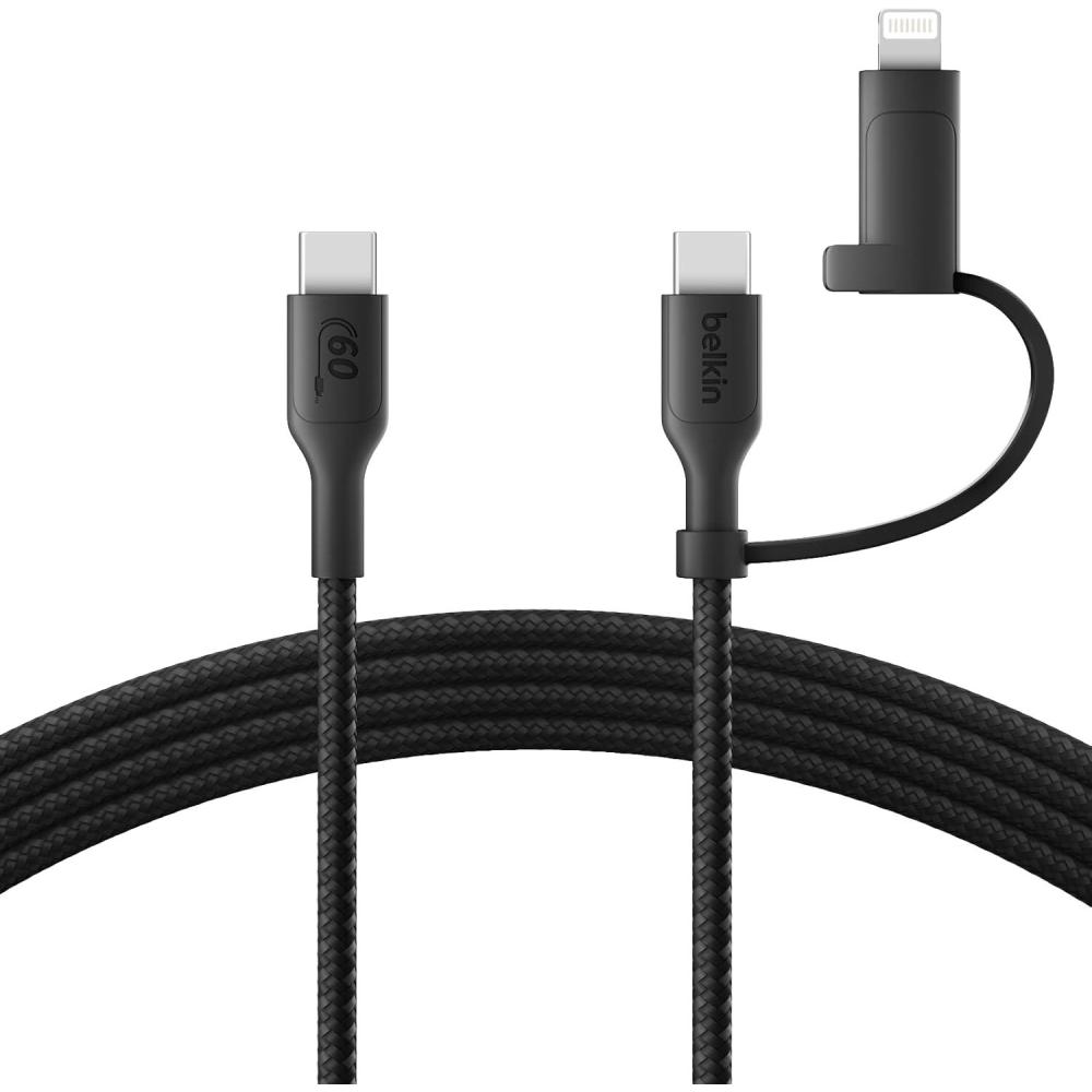 imageBelkin BoostCharge Braided 2in1 USBC Charging Cable wUSBC amp Lightning Connector 15M Fast amp MultiCharging for iPhone Series iPad MacBook Galaxy Series Nintendo Switch 2 amp More  BlackBlack