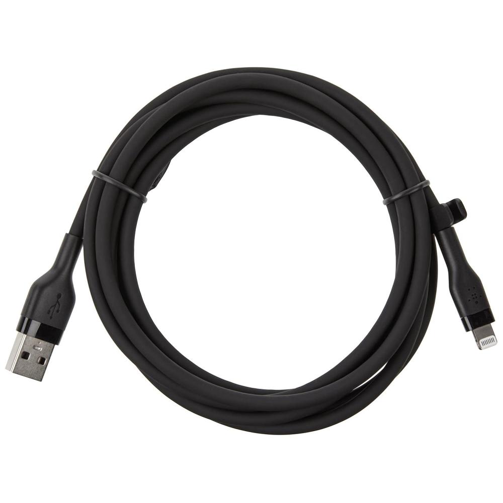 imageBelkin BoostCharge Flex Silicone USB Type A to Lightning Cable 2M66FT MFi Certified Charging Cable for iPhone 13 12 11 Pro Max Mini SE iPad and More 2pack BlackBlack