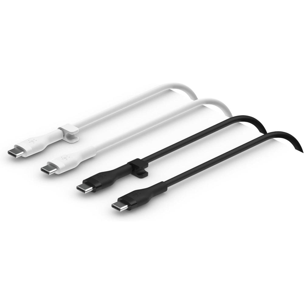 imageBelkin BoostCharge Flex Silicone USBC to USBC Charging Cable 3M10FT for iPhone 16 iPhone 16 Pro Galaxy S25 S24 Pixel 9 amp 8 Nintendo Switch 2 amp More with Cable Clip  WhiteBlackWhite