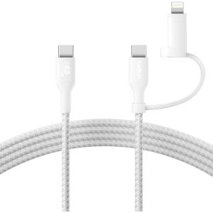 Belkin BoostCharge Braided 2-in-1 USB-C Charging Cable w/USB-C & Lightning Connector (1.5M) Fast & Multi-Charging for iPhone Series, iPad, MacBook, Galaxy Series, Nintendo Switch 2 & More – Black(White)