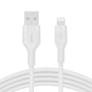 Belkin BoostCharge Flex Silicone USB Type A to Lightning Cable (2M/6.6FT), MFi Certified Charging Cable for iPhone 13, 12, 11, Pro, Max, Mini, SE, iPad and More, 2-pack, Black(White)