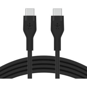 Belkin BoostCharge Flex Silicone USB-C to USB-C Charging Cable (3M/10FT) for iPhone 16, iPhone 16 Pro, Galaxy S25, S24, Pixel 9 & 8, Nintendo Switch 2 & More with Cable Clip – White(Black)