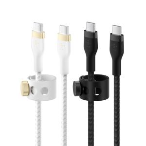 Belkin BoostCharge Pro Flex Braided USB-C to USB-C Charger Cable (2M/6.6FT), USB-IF Fast Charging Cable for iPhone 16 Series, MacBook Pro, iPad Pro, Galaxy S25, S24, Nintendo Switch 2 & More – White(Black/White)