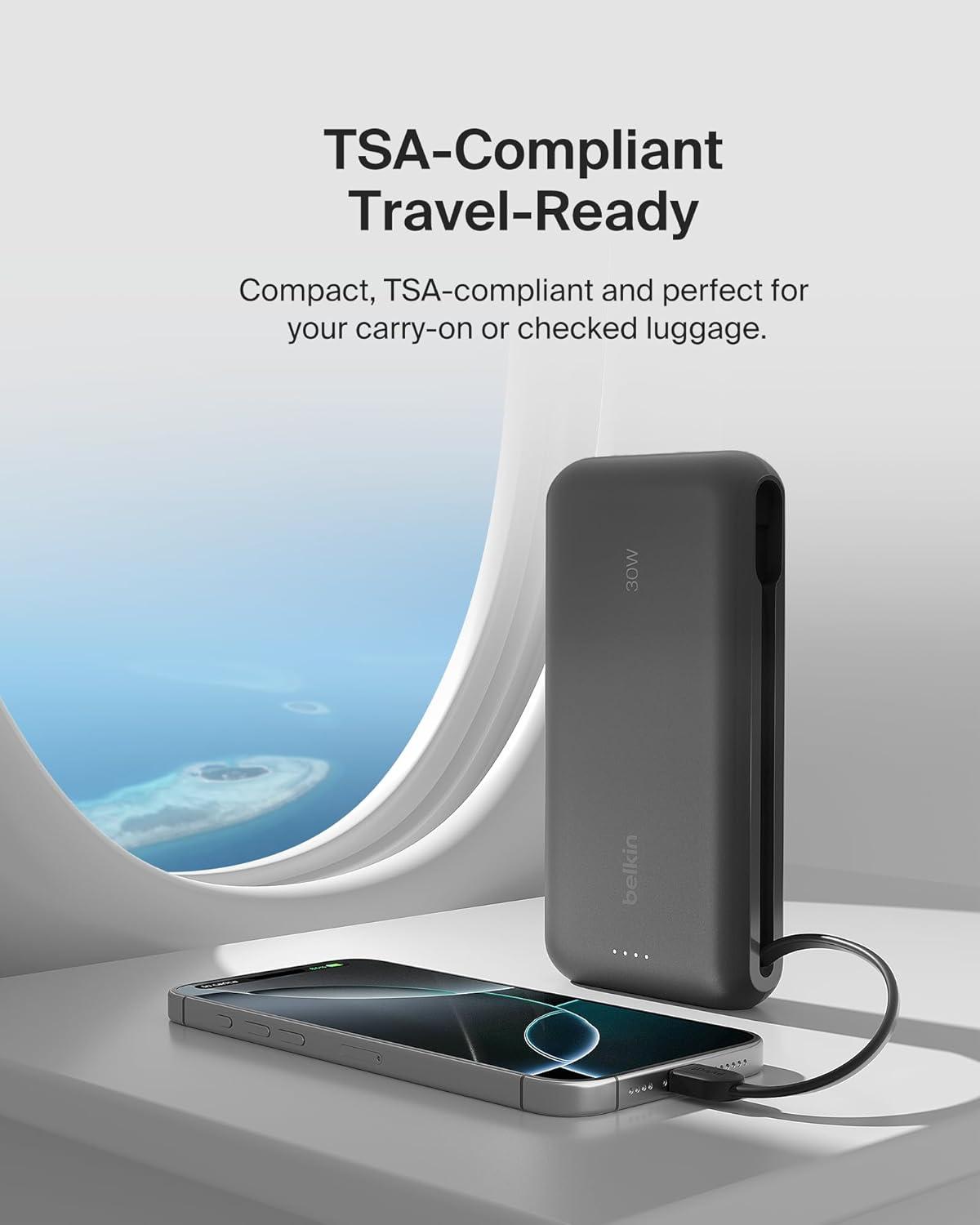 imageBelkin Portable Charger Power Bank 10000 mAh wIntegrated Cable 20W Fast Charge USBC Power Delivery iPhone Charger Apple iPhone 17 Air Pro Pro Max iPad Samsung Galaxy S25 amp More BlackBlack