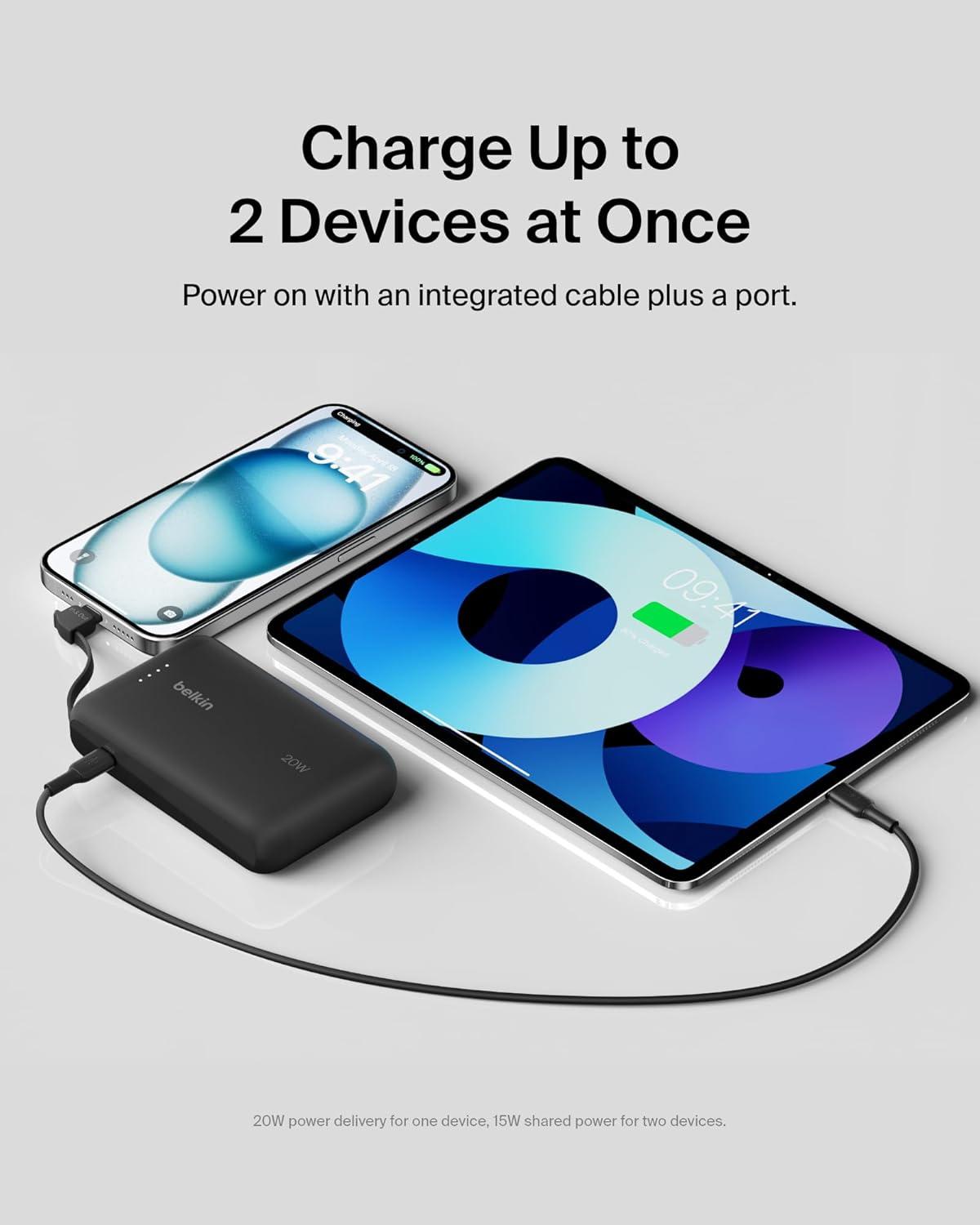 imageBelkin Portable Charger Power Bank 10000 mAh wIntegrated Cable 20W Fast Charge USBC Power Delivery iPhone Charger Apple iPhone 17 Air Pro Pro Max iPad Samsung Galaxy S25 amp More BlackBlack