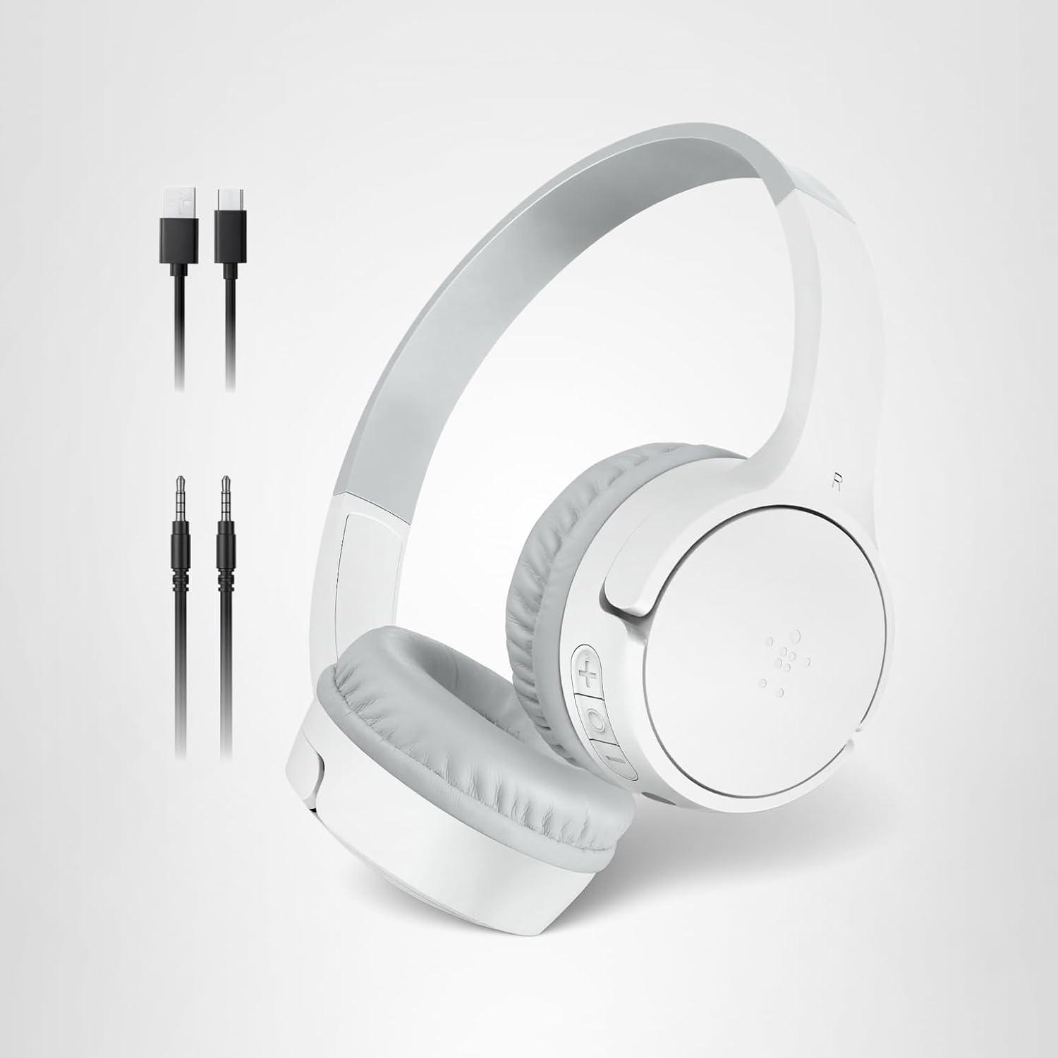 imageBelkin SoundForm Mini Wireless Bluetooth Kids Headphones 30H Battery 85dB Safe Volume Limit Builtin Microphone Toddler OnEar Earphones for iPhone iPad Fire Tablet Ideal for School BlueWhite