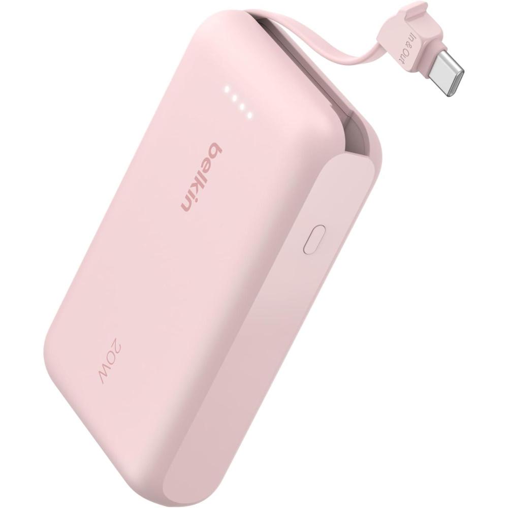 imageBelkin Portable Charger Power Bank 10000 mAh wIntegrated Cable  20W Fast Charge USBC Power Delivery iPhone Charger  Apple iPhone 17 Air Pro Pro Max iPad Samsung Galaxy S25 amp More  BlackPink