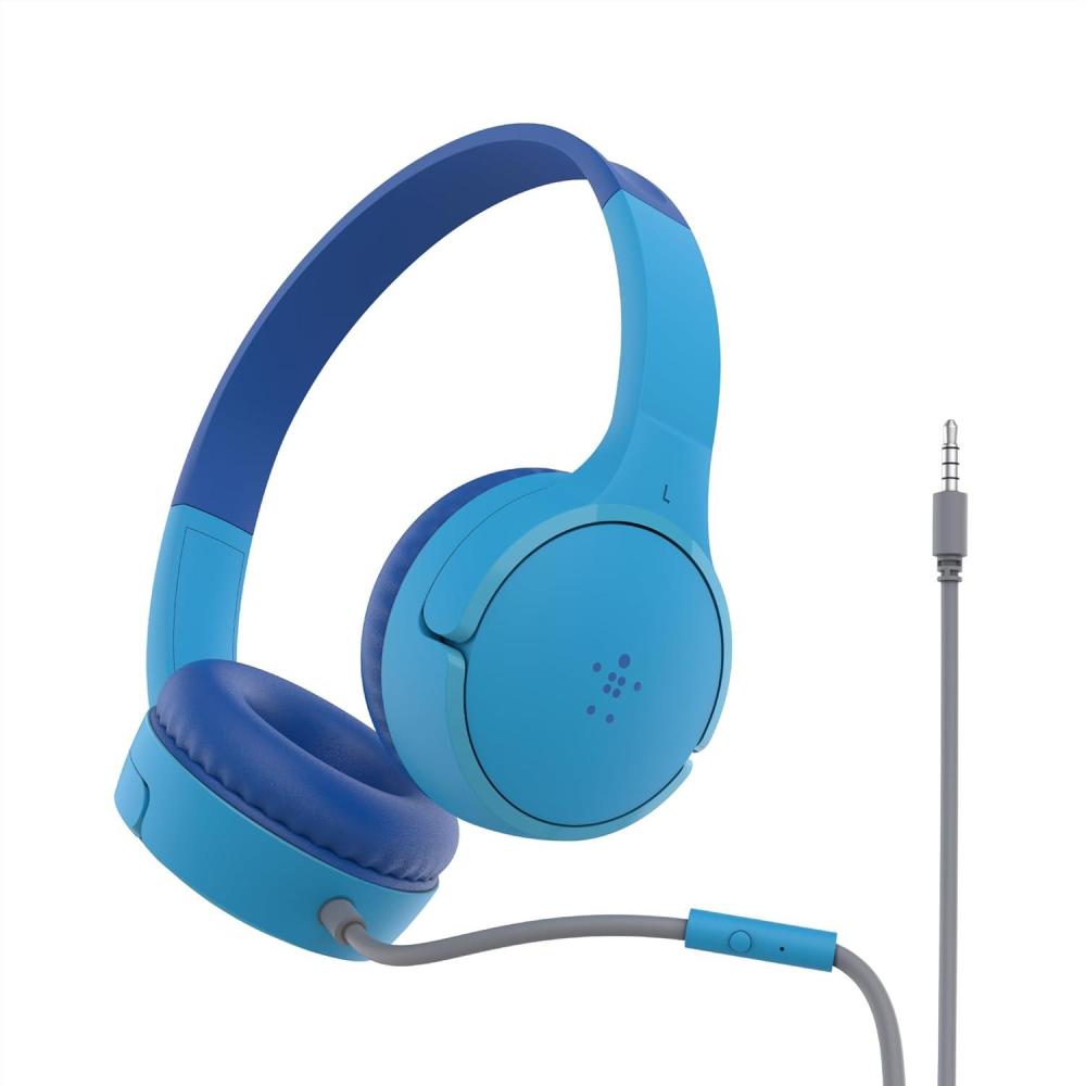 imageBelkin SoundForm Mini  Wireless Bluetooth Kids Headphones 30H Battery 85dB Safe Volume Limit Builtin Microphone  Toddler OnEar Earphones for iPhone iPad Fire Tablet Ideal for School  BlueBlue
