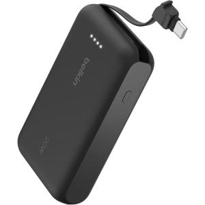 Belkin Portable Charger, Power Bank 10000 mAh w/Integrated Cable – 20W Fast Charge USB-C Power Delivery, iPhone Charger – Apple iPhone 17, Air, Pro, Pro Max, iPad, Samsung Galaxy S25, & More – Black(Black)