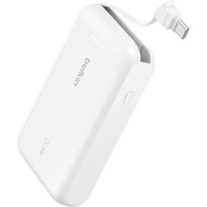 Belkin Portable Charger, Power Bank 10000 mAh w/Integrated Cable – 20W Fast Charge USB-C Power Delivery, iPhone Charger – Apple iPhone 17, Air, Pro, Pro Max, iPad, Samsung Galaxy S25, & More – Black(White)