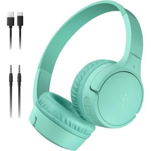 Belkin SoundForm Mini – Wireless Bluetooth Kids Headphones, 30H Battery, 85dB Safe Volume Limit, Built-in Microphone – Toddler On-Ear Earphones for iPhone, iPad, Fire Tablet, Ideal for School – Blue(Mint)
