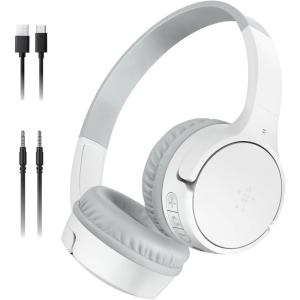 Belkin SoundForm Mini – Wireless Bluetooth Kids Headphones, 30H Battery, 85dB Safe Volume Limit, Built-in Microphone – Toddler On-Ear Earphones for iPhone, iPad, Fire Tablet, Ideal for School – Blue(White)