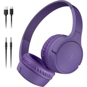 Belkin SoundForm Mini – Wireless Bluetooth Kids Headphones, 30H Battery, 85dB Safe Volume Limit, Built-in Microphone – Toddler On-Ear Earphones for iPhone, iPad, Fire Tablet, Ideal for School – Blue(Purple)