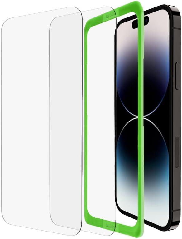 imageBelkin 2 Pack TemperedGlass iPhone 14 Plus 13 Pro Max Screen Protector Easy Bubble Free Application with Included Installation Guide Stickers 9H Hardness TestediPhone 14 Pro