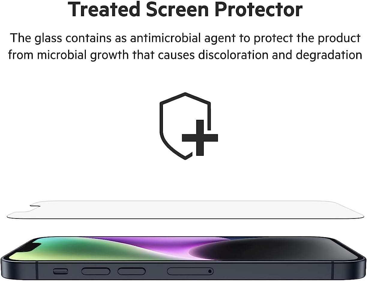 imageBelkin 2 Pack TemperedGlass iPhone 14 Plus 13 Pro Max Screen Protector Easy Bubble Free Application with Included Installation Guide Stickers 9H Hardness TestediPhone 14 Pro