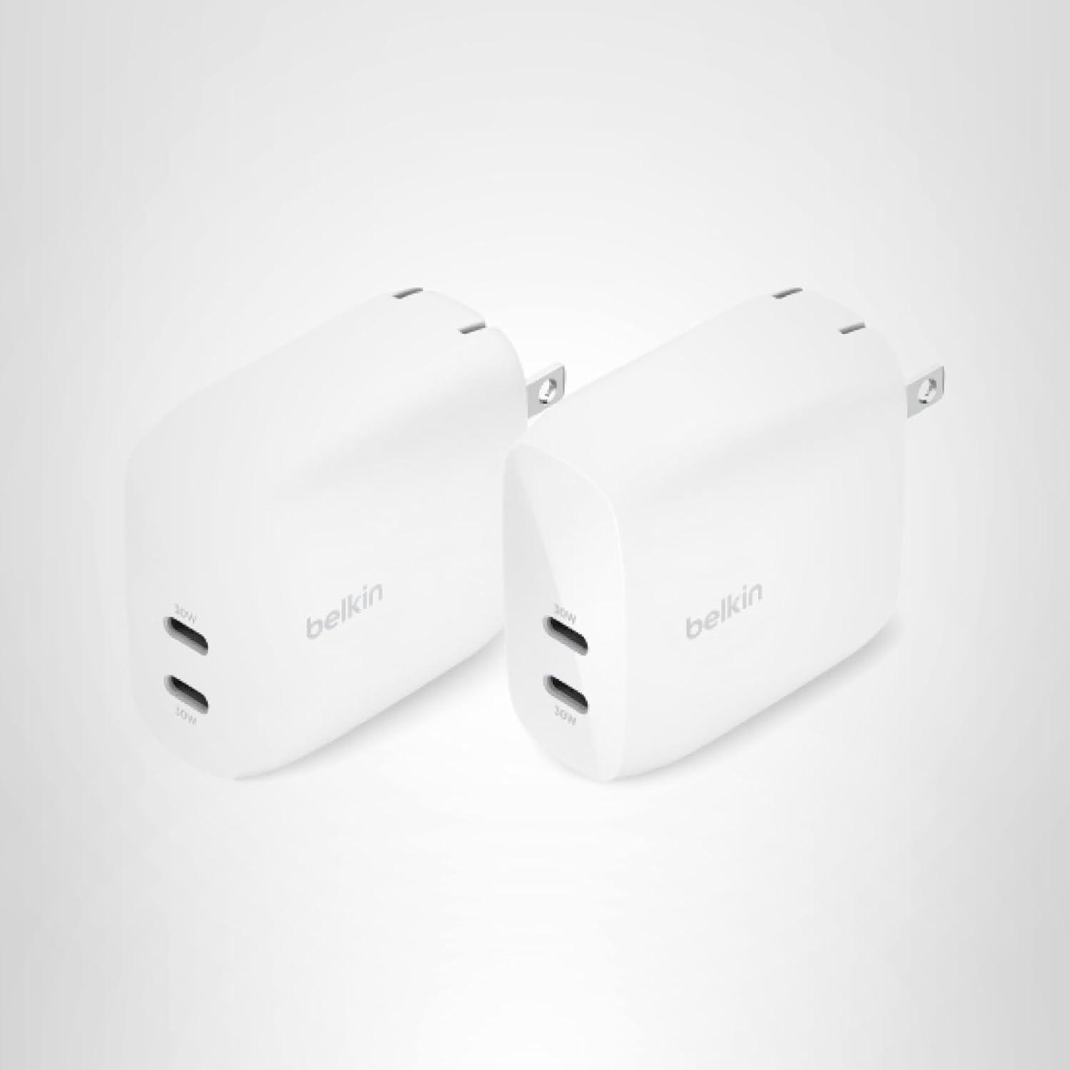imageBelkin Dual USB C Charger Block 65W Super Fast Charging PD 30 wGaN Samsung Galaxy S25 Apple iPhone 17 Air Pro Pro Max iPad MacBook AirPods Apple Watch amp More Black60W White 2pack