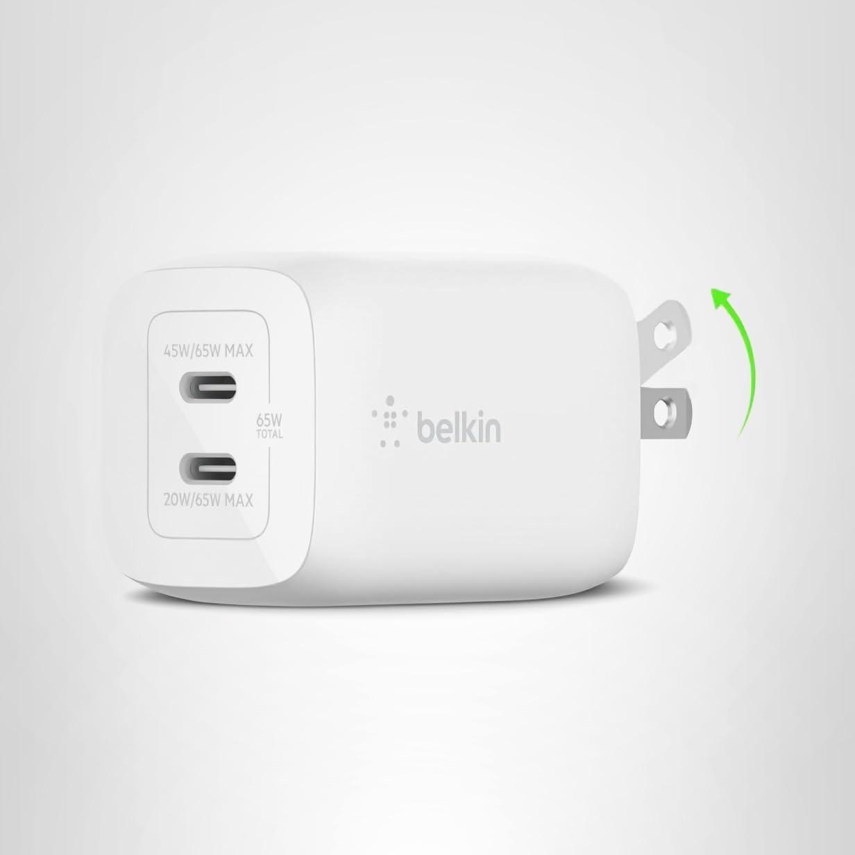 imageBelkin Dual USB C Charger Block 65W Super Fast Charging PD 30 wGaN Samsung Galaxy S25 Apple iPhone 17 Air Pro Pro Max iPad MacBook AirPods Apple Watch amp More Black65W White
