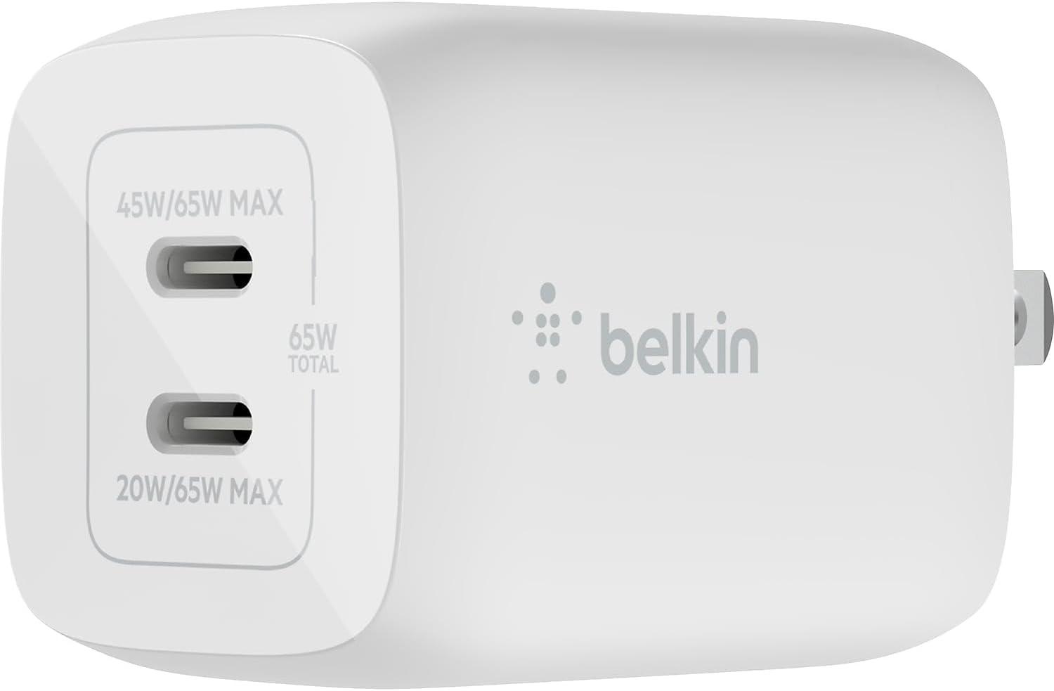 imageBelkin Dual USB C Charger Block 65W Super Fast Charging PD 30 wGaN Samsung Galaxy S25 Apple iPhone 17 Air Pro Pro Max iPad MacBook AirPods Apple Watch amp More Black65W White