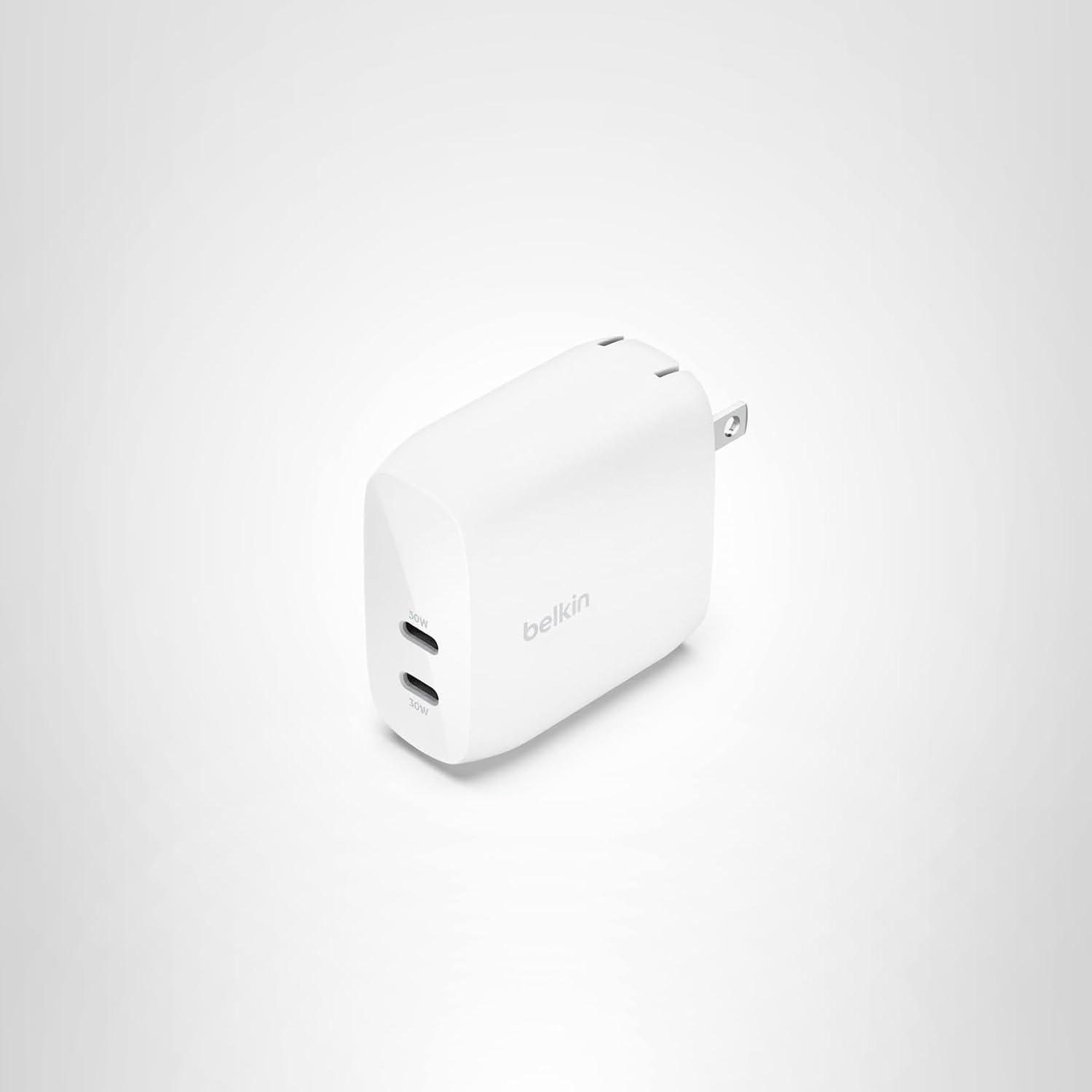 imageBelkin Dual USB C Charger Block 65W Super Fast Charging PD 30 wGaN Samsung Galaxy S25 Apple iPhone 17 Air Pro Pro Max iPad MacBook AirPods Apple Watch amp More Black60W White